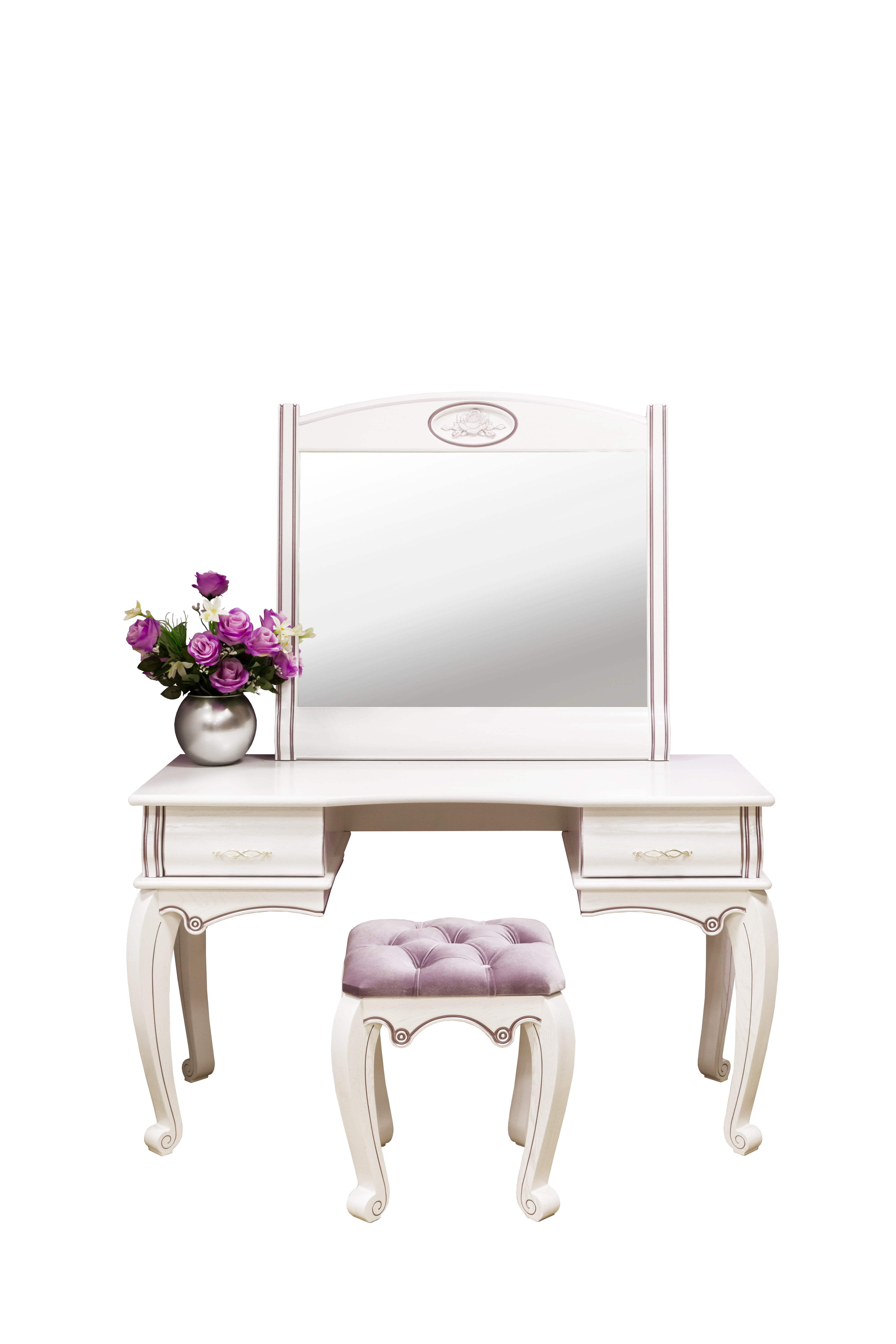 Стол туалетный с зеркалом "Оскар" (с декором "Роза") (белая эмаль)